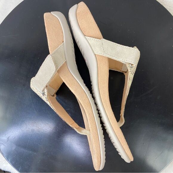 Vionic Wanda Leather T-strap Thing Sandals Beige 7 Bone Snake Embossed - Picture 8 of 12